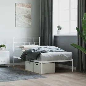 Metal bed frame with white headboard 100x200 cm by vidaXL, Beds and slatted bases - Ref: Foro24-355703, Price: 66,85 €, Disco...