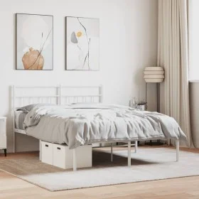White metal bed frame with headboard 140x200 cm by vidaXL, Beds and slatted bases - Ref: Foro24-355709, Price: 95,90 €, Disco...