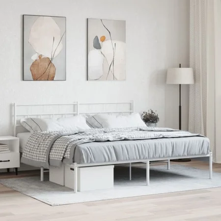 Metal bed frame with white headboard 183x213 cm by vidaXL, Beds and slatted bases - Ref: Foro24-355713, Price: 98,36 €, Disco...