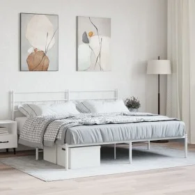 Metal bed frame with white headboard 193x203 cm by vidaXL, Beds and slatted bases - Ref: Foro24-355714, Price: 99,20 €, Disco...