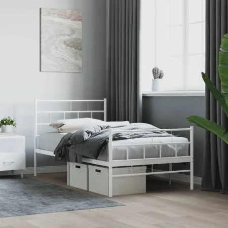 Estructura cama metal con cabecero y pie cama blanca 107x203 cm de vidaXL, Camas y somieres - Ref: Foro24-355722, Precio: 75,...