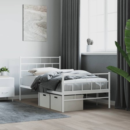 Metallbettgestell mit Kopf- und Fußteil weiß 107x203 cm von vidaXL, Betten und Lattenroste - Ref: Foro24-355722, Preis: 76,35...