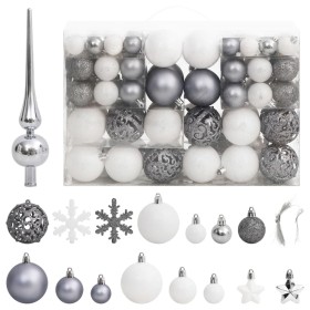 Juego de bolas de Navidad 111 pzas poliestireno blanco y gris