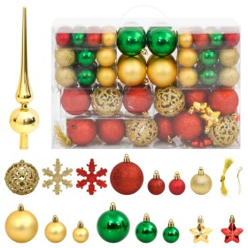 Juego de bolas Navidad 112 pzas poliestireno rojo/verde/dorado