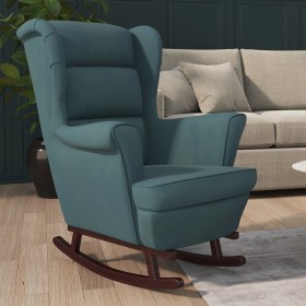 Silla mecedora con patas de madera de caucho terciopelo azul de vidaXL, Mecedoras - Ref: Foro24-329362, Precio: 220,43 €, Des...