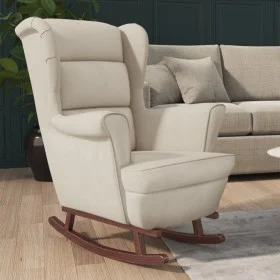 Silla mecedora patas de madera de caucho terciopelo color crema de vidaXL, Mecedoras - Ref: Foro24-329372, Precio: 289,57 €, ...