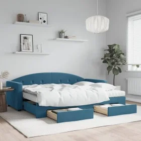 Trundle sofa bed with drawers blue velvet 80x200 cm by vidaXL, Beds and slatted bases - Ref: Foro24-3197365, Price: 450,92 €,...