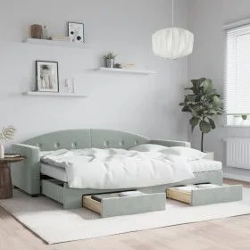 Trundle sofa bed with drawers light gray velvet 80x200 cm by vidaXL, Beds and slatted bases - Ref: Foro24-3197366, Price: 454...
