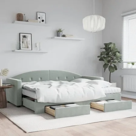 Sofá cama nido con cajones terciopelo gris claro 80x200 cm de vidaXL, Camas y somieres - Ref: Foro24-3197366, Precio: 456,51 ...