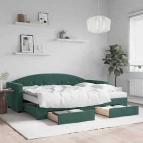 Sofá cama nido con cajones terciopelo verde oscuro