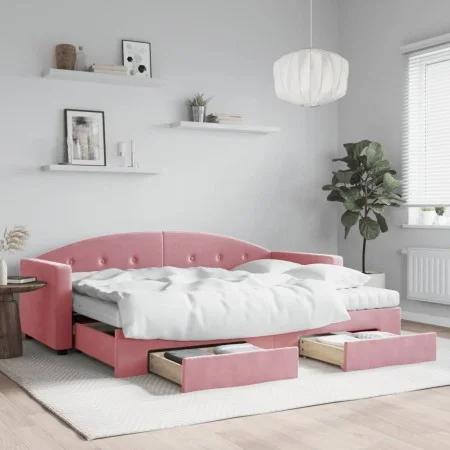 Trundle sofa bed with pink velvet drawers 80x200 cm by vidaXL, Beds and slatted bases - Ref: Foro24-3197369, Price: 451,20 €,...