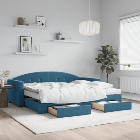 Sofá cama nido con cajones terciopelo azul 90x200 cm de vidaXL, Camas y somieres - Ref: Foro24-3197372, Precio: 477,30 €, Des...