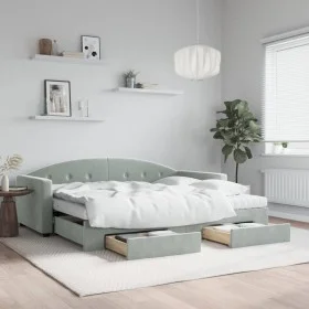Trundle sofa bed with drawers light gray velvet 90x200 cm by vidaXL, Beds and slatted bases - Ref: Foro24-3197373, Price: 484...