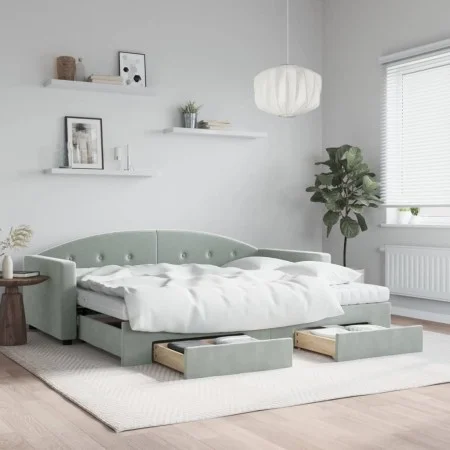 Sofá cama nido con cajones terciopelo gris claro 90x200 cm de vidaXL, Camas y somieres - Ref: Foro24-3197373, Precio: 482,21 ...