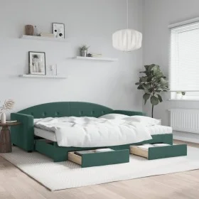 Trundle sofa bed with drawers dark green velvet 90x200 cm by vidaXL, Beds and slatted bases - Ref: Foro24-3197375, Price: 480...