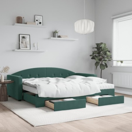 Sofá cama nido con cajones terciopelo verde oscuro 90x200 cm de vidaXL, Camas y somieres - Ref: Foro24-3197375, Precio: 475,9...