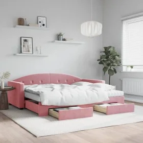 Trundle sofa bed with pink velvet drawers 90x200 cm by vidaXL, Beds and slatted bases - Ref: Foro24-3197376, Price: 479,06 €,...