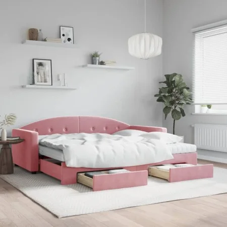 Trundle sofa bed with pink velvet drawers 90x200 cm by vidaXL, Beds and slatted bases - Ref: Foro24-3197376, Price: 477,85 €,...