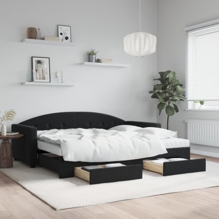 Trundle sofa bed with drawers black velvet 90x200 cm by vidaXL, Beds and slatted bases - Ref: Foro24-3197377, Price: 463,07 €...