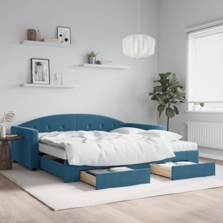 Trundle sofa bed with drawers blue velvet 100x200 cm by vidaXL, Beds and slatted bases - Ref: Foro24-3197379, Price: 463,70 €...