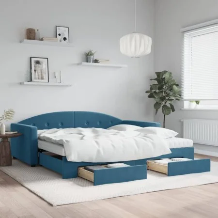 Trundle sofa bed with drawers blue velvet 100x200 cm by vidaXL, Beds and slatted bases - Ref: Foro24-3197379, Price: 463,39 €...