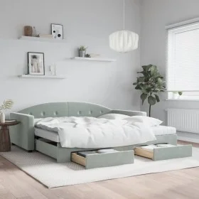 Trundle sofa bed with drawers light gray velvet 100x200 cm by vidaXL, Beds and slatted bases - Ref: Foro24-3197380, Price: 47...