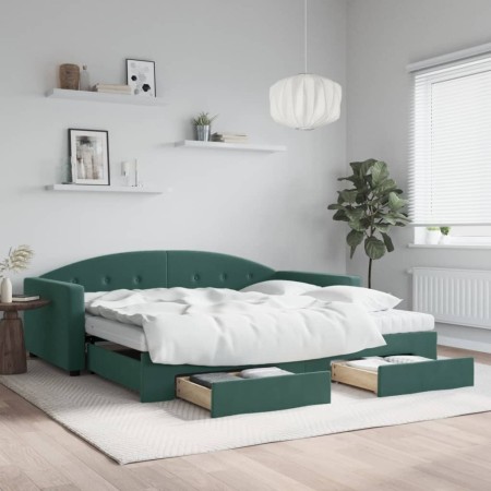 Sofá cama nido con cajones terciopelo verde oscuro 100x200 cm de vidaXL, Camas y somieres - Ref: Foro24-3197382, Precio: 470,...