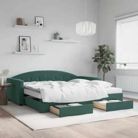 Trundle sofa bed with drawers dark green velvet 100x200 cm by vidaXL, Beds and slatted bases - Ref: Foro24-3197382, Price: 47...