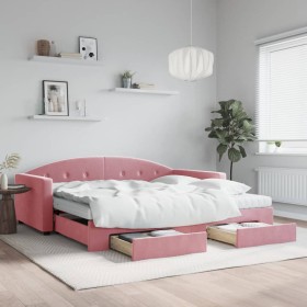 Trundle sofa bed with pink velvet drawers 100x200 cm by vidaXL, Beds and slatted bases - Ref: Foro24-3197383, Price: 479,41 €...
