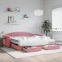 Sofá cama nido con cajones terciopelo rosa 100x200