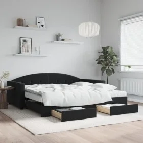 Sofá cama nido con cajones terciopelo negro 100x200 cm de vidaXL, Camas y somieres - Ref: Foro24-3197384, Precio: 477,32 €, D...