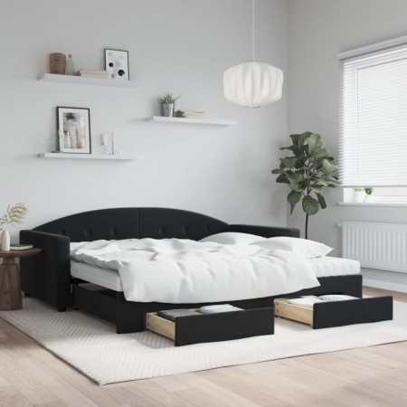 Sofá cama nido con cajones terciopelo negro 100x200 cm de vidaXL, Camas y somieres - Ref: Foro24-3197384, Precio: 484,38 €, D...