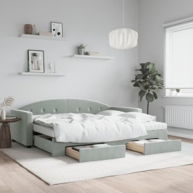 Trundle sofa bed with drawers light gray velvet 90x190 cm by vidaXL, Beds and slatted bases - Ref: Foro24-3197386, Price: 449...