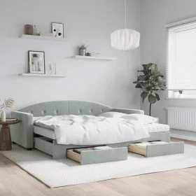 Trundle sofa bed with drawers light gray velvet 90x190 cm by vidaXL, Beds and slatted bases - Ref: Foro24-3197386, Price: 468...
