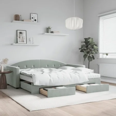 Sofá cama nido con cajones terciopelo gris claro 90x190 cm de vidaXL, Camas y somieres - Ref: Foro24-3197386, Precio: 443,22 ...