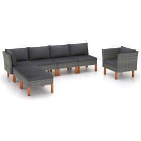 Set de muebles de jardín 7 pzas ratán sintético eucalipto gris Set de muebles de jardín 7 pzas ratán sintético eucalipto gris