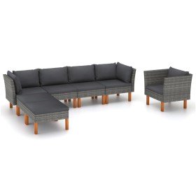 Set de muebles de jardín 7 pzas ratán sintético eucalipto gris en Conjuntos de jardín | Comprar online en Foro24