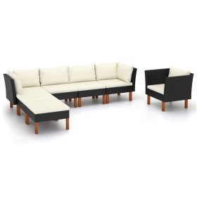 Set muebles de jardín 7 pzas ratán sintético eucalipto negro Set muebles de jardín 7 pzas ratán sintético eucalipto negro