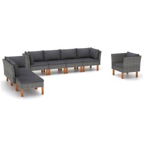 Set de muebles de jardín 8 pzas ratán sintético eucalipto gris Set de muebles de jardín 8 pzas ratán sintético eucalipto gris