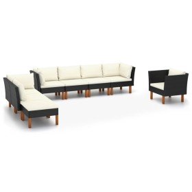 Set muebles de jardín 9 pzas ratán sintético eucalipto negro Set muebles de jardín 9 pzas ratán sintético eucalipto negro