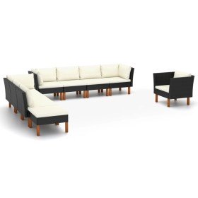 Set muebles de jardín 10 pzas ratán sintético eucalipto negro Set muebles de jardín 10 pzas ratán sintético eucalipto negro