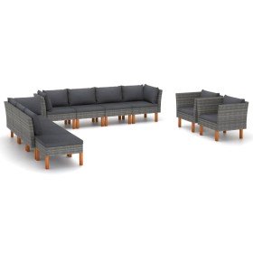 Set de muebles de jardín 10 pzas ratán sintético eucalipto gris Set de muebles de jardín 10 pzas ratán sintético eucalipto gris