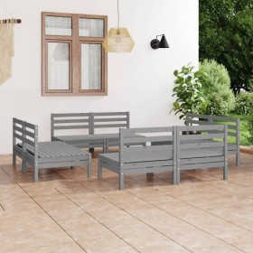 Juego de muebles de jardín 8 piezas madera de pino maciza gris Juego de muebles de jardín 8 piezas madera de pino maciza gris