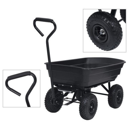 Carrito de mano basculante para jardín 300 kg 75 L negro