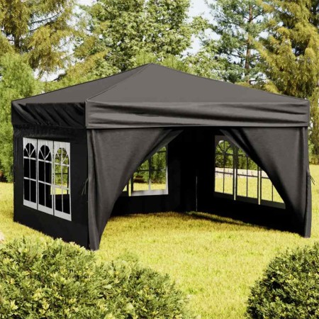 Carpa para fiestas plegable con paredes laterales negro 3x3 m