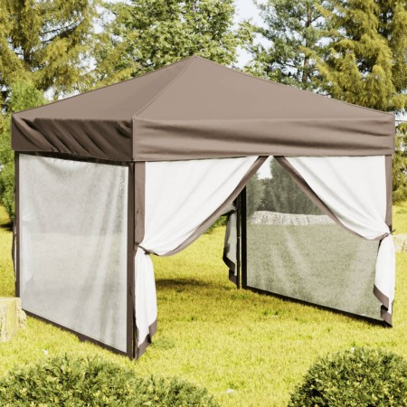Carpa para fiestas plegable con paredes gris taupé 3x3 m