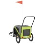 Remolque de bicicleta mascotas hierro tela Oxford verde gris