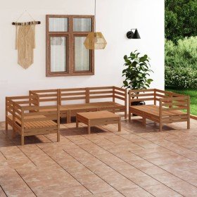 Juego muebles de jardín 8 pzas madera maciza pino marrón miel