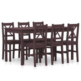 Conjunto de comedor 7 piezas madera de pino marrón oscuro en Conjuntos de muebles para cocinas y comedores | Comprar online en F