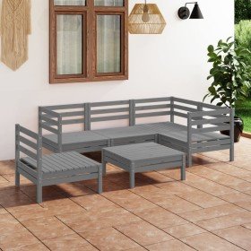 Juego de muebles de jardín 6 piezas madera de pino maciza gris Juego de muebles de jardín 6 piezas madera de pino maciza gris